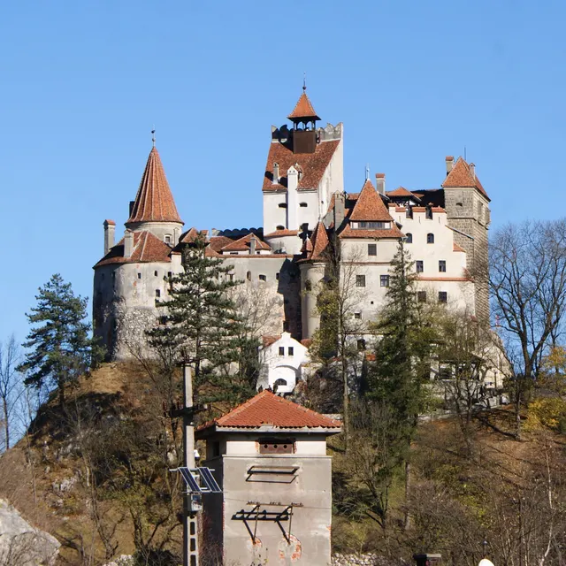 Bran Castle above autumn trees